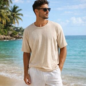 Bain De Mer St. Tropez Sand Japanese Synthetic Linen Tee 3XL Lux Resort Wear NWT